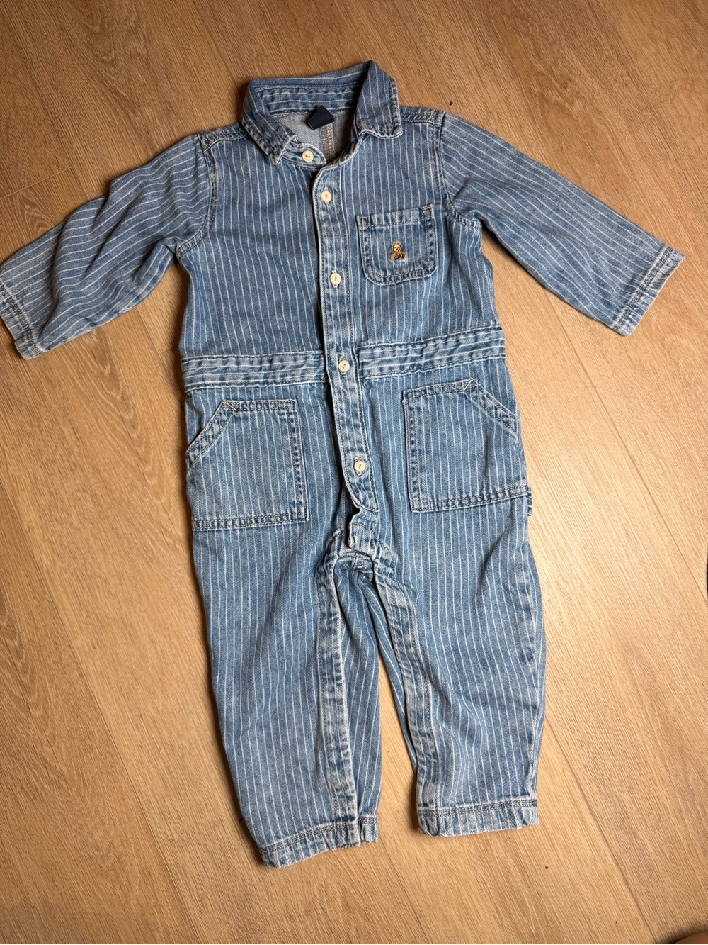 Baby Gap Denim Stripe Utility Coverall Jumpsuit 18-24M